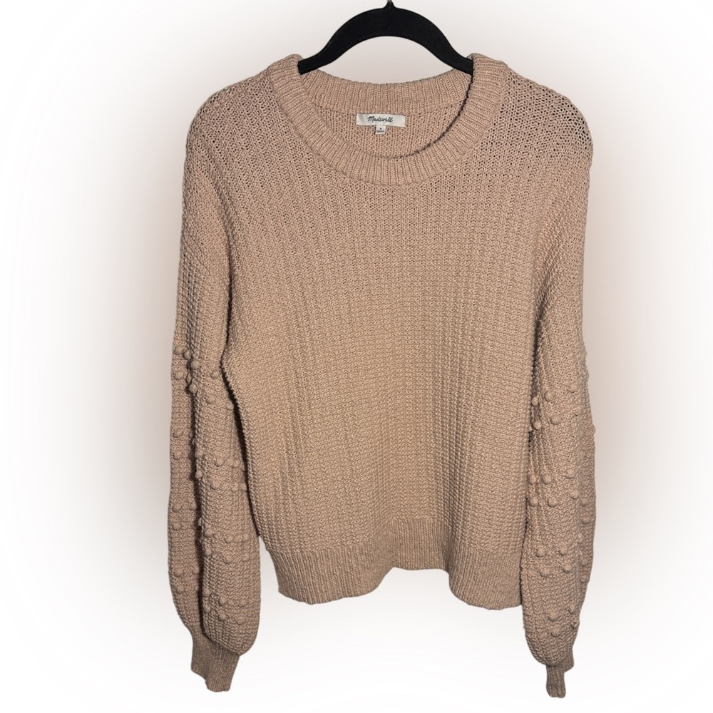Madewell Textured Knit Bobble Pullover Oversized Sweater in Beige Tan Size S